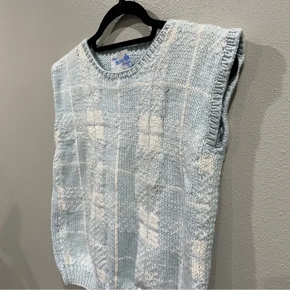 Deans of Scotland Vintage Knit Fair Isle Sweater Vest Light Blue White Small - Picture 2 of 6